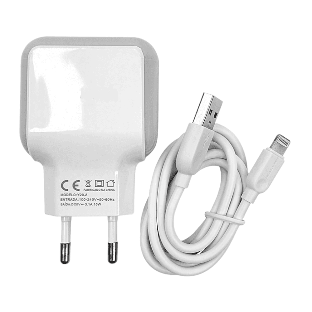 Carregador de Tomada A’Gold com Cabo USB IOS, Turbo, 2 Portas, Branco