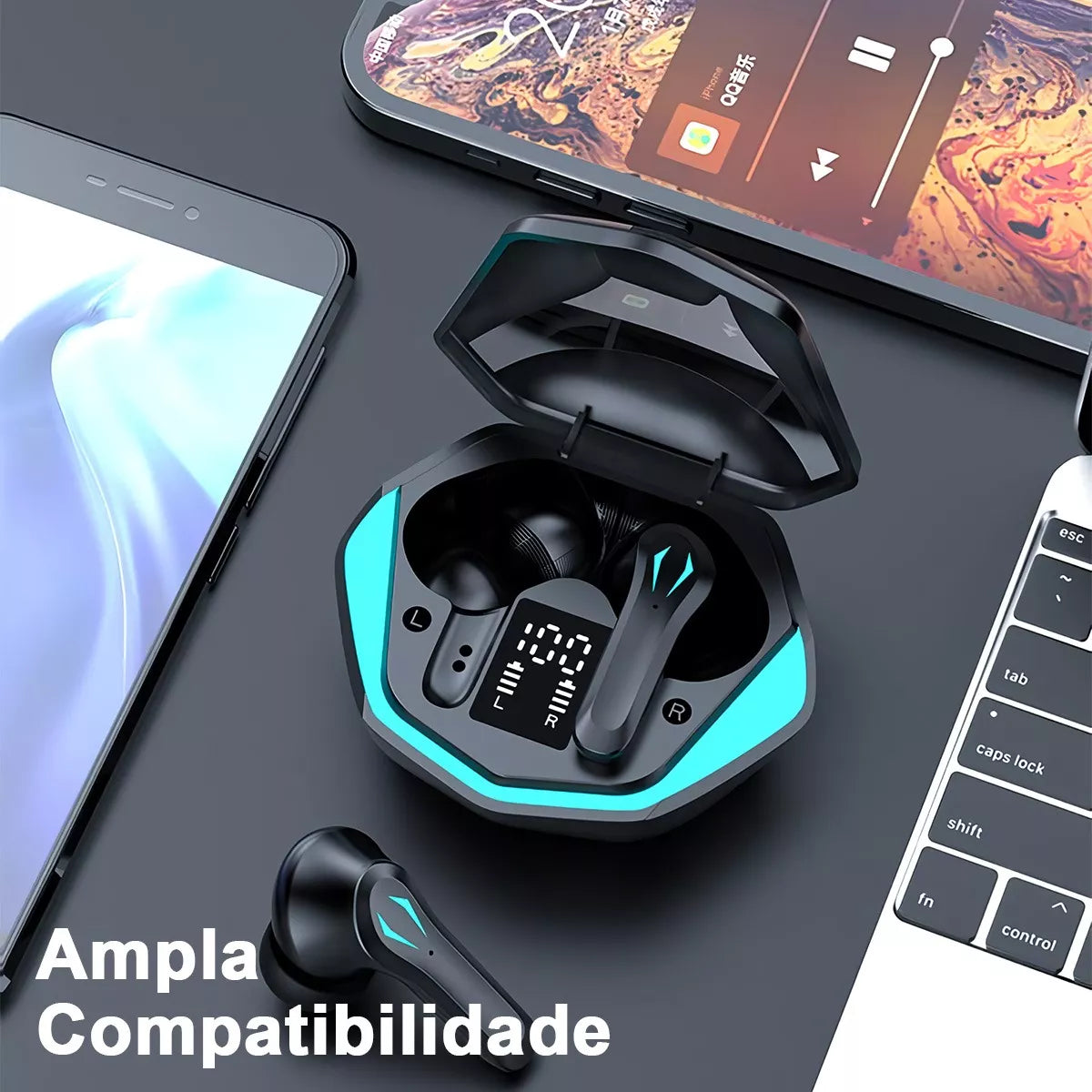 Fone de Ouvido Gamer Sem Fio Bluetooth Wirelles 5.1 Microfone